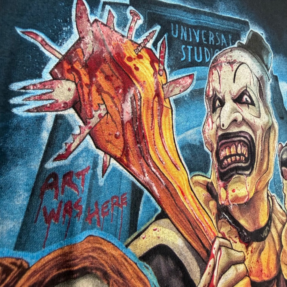 Universal Studios Men L Black Terrifier Art The Clown Horror Nights Graphic Tee - Picture 3 of 9
